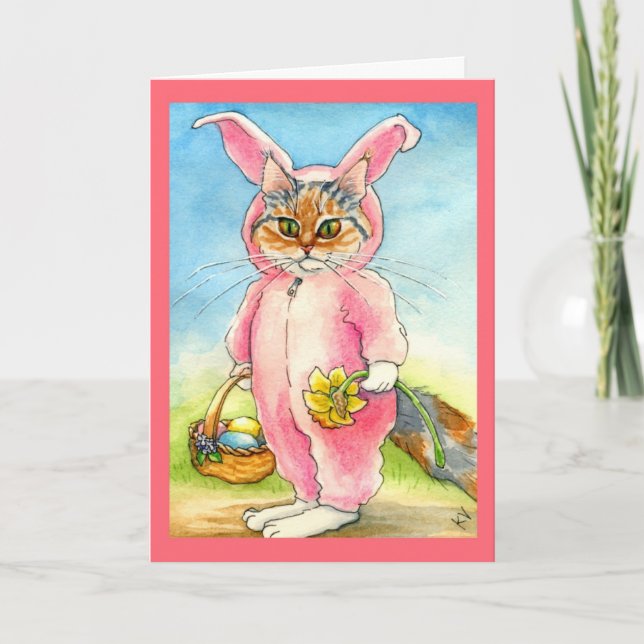 Cat in a bunny suit Easter card (Front)