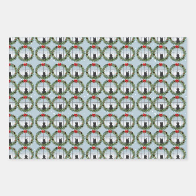 Cat In A Christmas Wreath Wrapping Paper Sheet (Front 3)