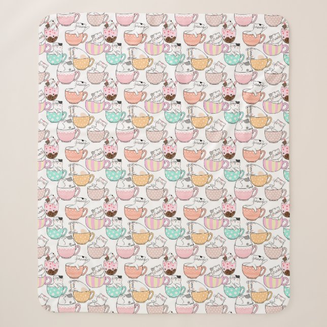 Cat in a cup pattern design 01 w sherpa blanket (Front)