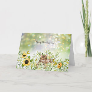 Cat in a Field of Sunflowers Thanksgiving Card
