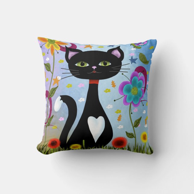 Cat In A Garden Abstract Art Cushion (Front)