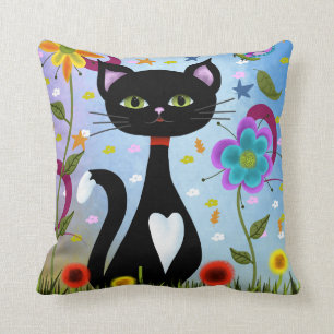 Cat In A Garden Abstract Art Cushion
