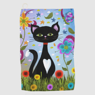 Cat In A Garden Abstract Art Golf Towel