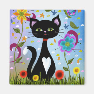 Cat In A Garden Abstract Art Magnet
