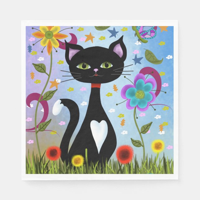 Cat In A Garden Abstract Art Napkin (Front)
