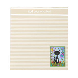 Cat In A Garden Abstract Art Personalised Notepad