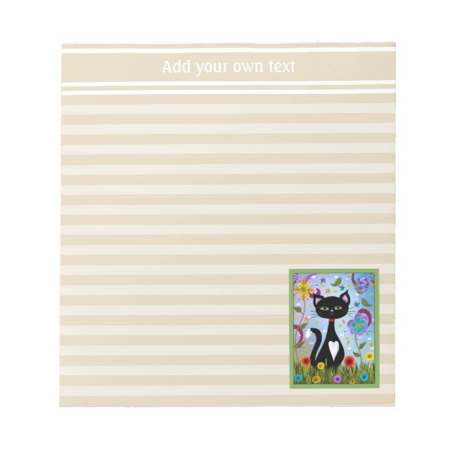 Cat In A Garden Abstract Art Personalised Notepad (Front)