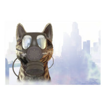 Cat in a gas mask ecology poster