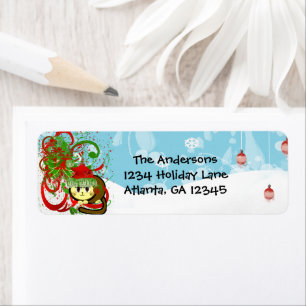 Cat In a Hat Grunge Christmas Return Address Label