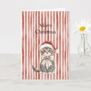 Cat in a hat Red Stripes Christmas Card