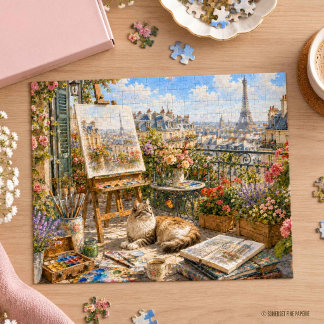 Cat in a Parisian Balcony Jigsaw Puzzle
