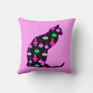 Cat in a Pattern of Christmas Ornaments Cushion