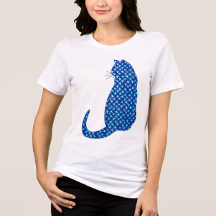 Cat in a Pattern of Stars on Deep Blue Tri-Blend Shirt