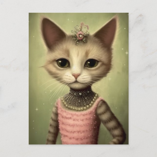 Cat in a Pink Dress Postcard (Front)