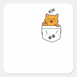 Cat in a pocket- meow square sticker