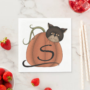 Cat In A Pumpkin Napkin