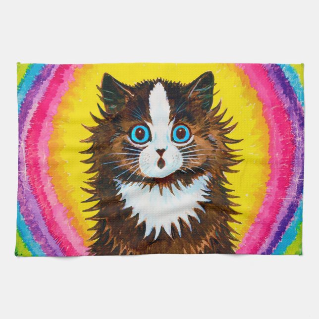 Cat in a Rainbow, Louis Wain Tea Towel (Horizontal)