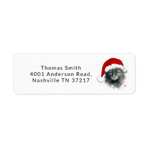 Cat In A Santa Hat Merry Christmas Return Address  Label