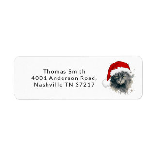 Cat In A Santa Hat Merry Christmas Return Address Label