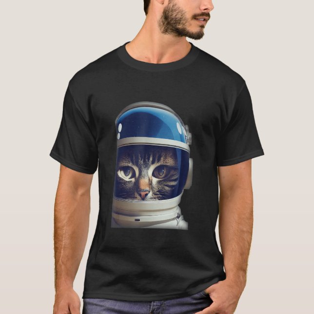 Cat In A Spacesuit With A Glass Helmet Floating In T-Shirt (Front)