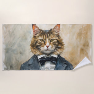 Cat in a Suit Beach Towel
