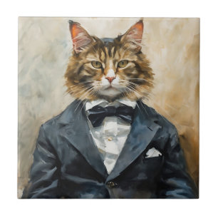 Cat in a Suit Ceramic Tile