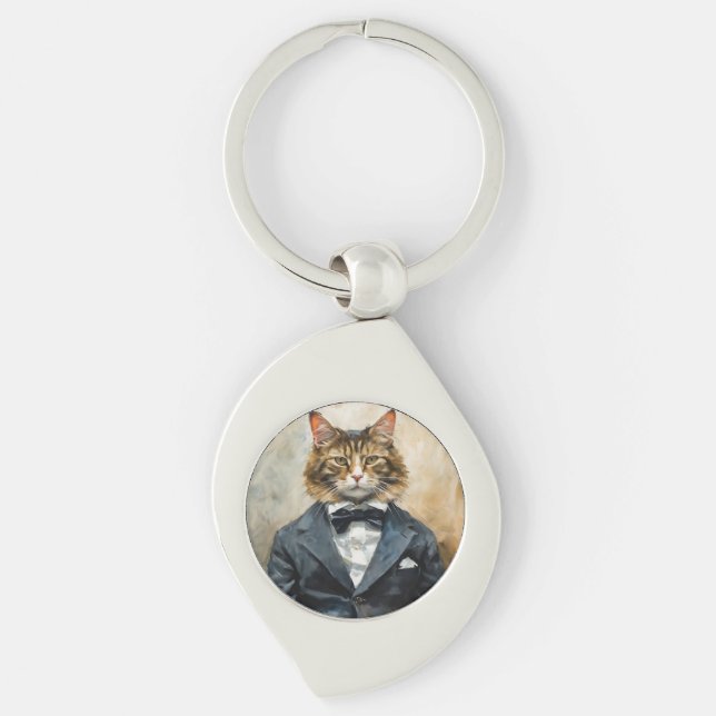 Cat in a Suit Key Ring (Front)