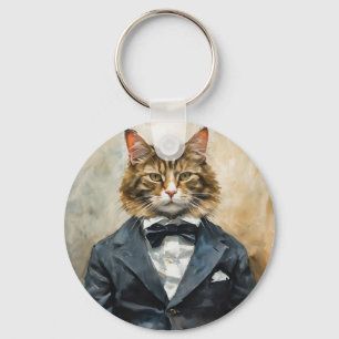 Cat in a Suit Key Ring