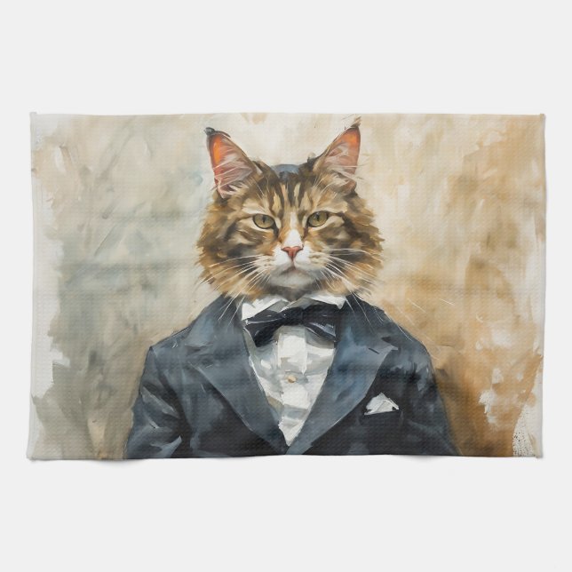 Cat in a Suit Tea Towel (Horizontal)