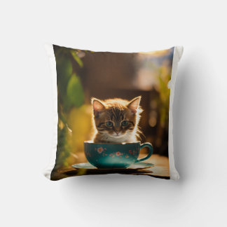 Cat in a teacup image cushion