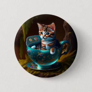 Cat in a teacup Kitten in a Teacup Cat 6 Cm Round Badge