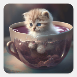 Cat in a teacup   Kitten in a Teacup Cat Stickers