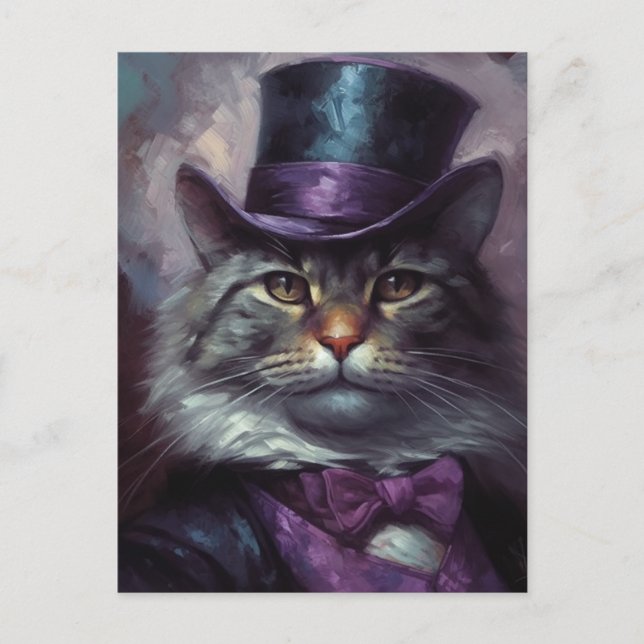 Cat in a tophat and elegant suit postcard (Front)