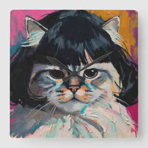 Cat In A Wig (#6) Square Wall Clock