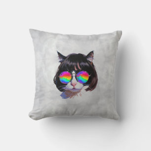 Cat in a Wig + Sunglasses (Painting #1) Cushion