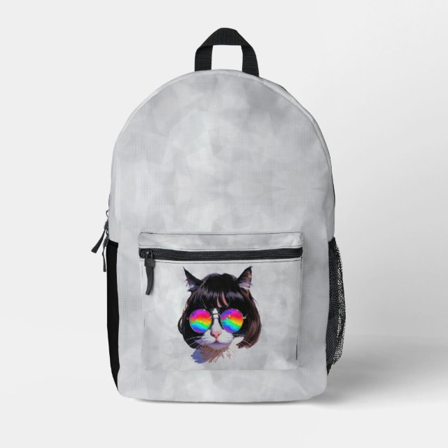 Cat in a Wig + Sunglasses (Painting #1) Printed Backpack (Front)