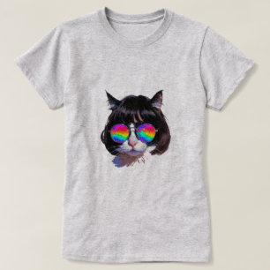 Cat in a Wig + Sunglasses (Painting #1) T-Shirt