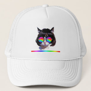 Cat in a Wig + Sunglasses (Painting #1) Trucker Hat