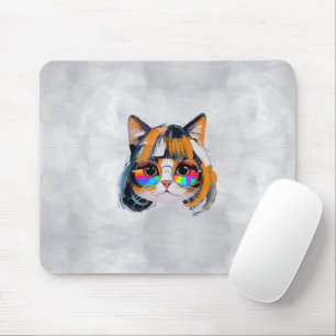 Cat in a Wig + Sunglasses (Painting #2) Mouse Pad
