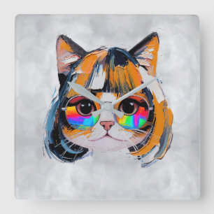 Cat in a Wig + Sunglasses (Painting #2) Square Wall Clock