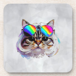 Cat in a Wig + Sunglasses (Painting #3) Coaster