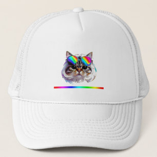 Cat in a Wig + Sunglasses (Painting #3) Trucker Hat