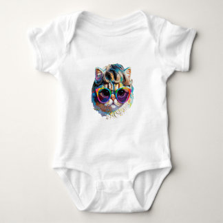 Cat in a Wig + Sunglasses (Painting #4) Baby Bodysuit