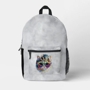 Cat in a Wig + Sunglasses (Painting #4) Printed Backpack