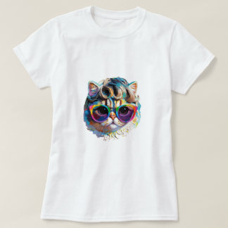 Cat in a Wig + Sunglasses (Painting #4) T-Shirt