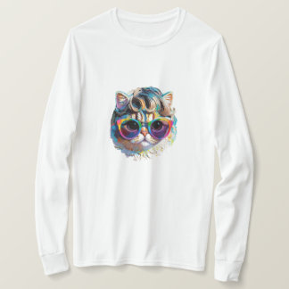 Cat in a Wig + Sunglasses (Painting #4) T-Shirt