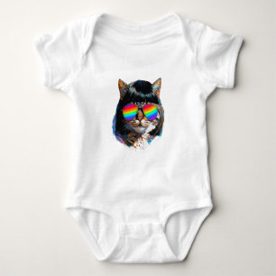 Cat in a Wig + Sunglasses (Painting #5) Baby Bodysuit