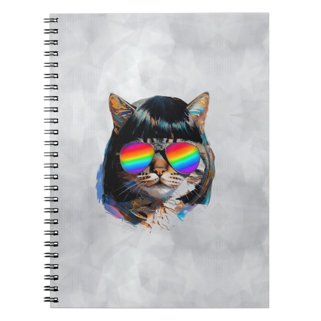 Cat in a Wig + Sunglasses (Painting #5) Notebook (Front)