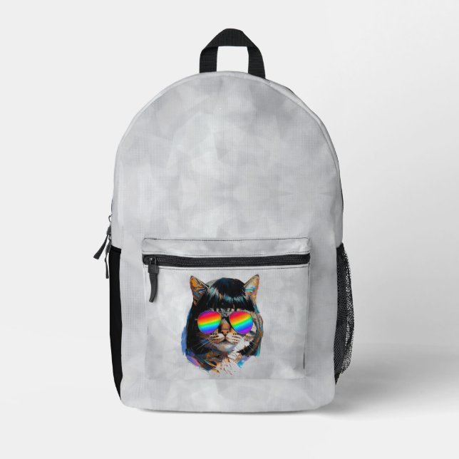 Cat in a Wig + Sunglasses (Painting #5) Printed Backpack (Front)