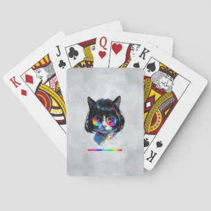 Cat in a Wig + Sunglasses (Painting #6 + RGB) Playing Cards